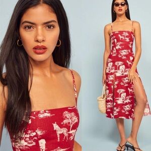 Reformation Red and White Animal Print Dress